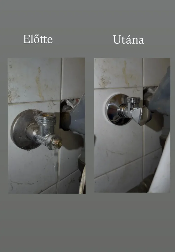 Elzáró csere a kád fölött — előtte és utána